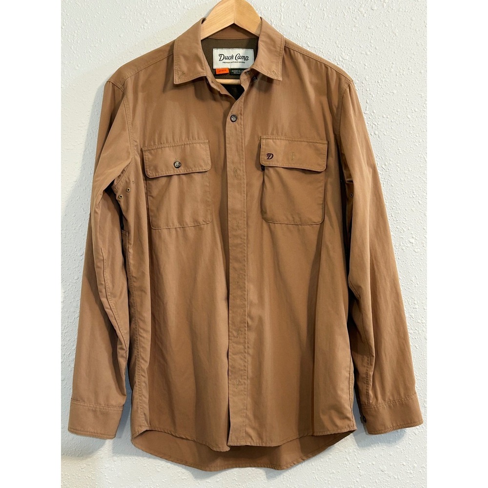 Duck Camp Mens Long Sleeve Bamboo Hunting Shirt Tan Brown Medium Vent Back